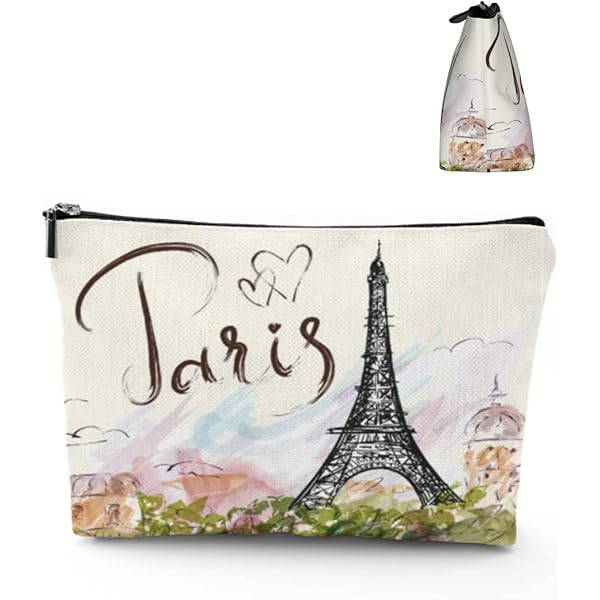 YULUENZE Eiffel Tower Presents Paris Eiffel Tower Makeup Bag Cute Small Vintage Organizer Bag with Zipper Eiffel Tower Print Cosmetic Bag Birthday Presents for Women Friends : Beauty & Personal