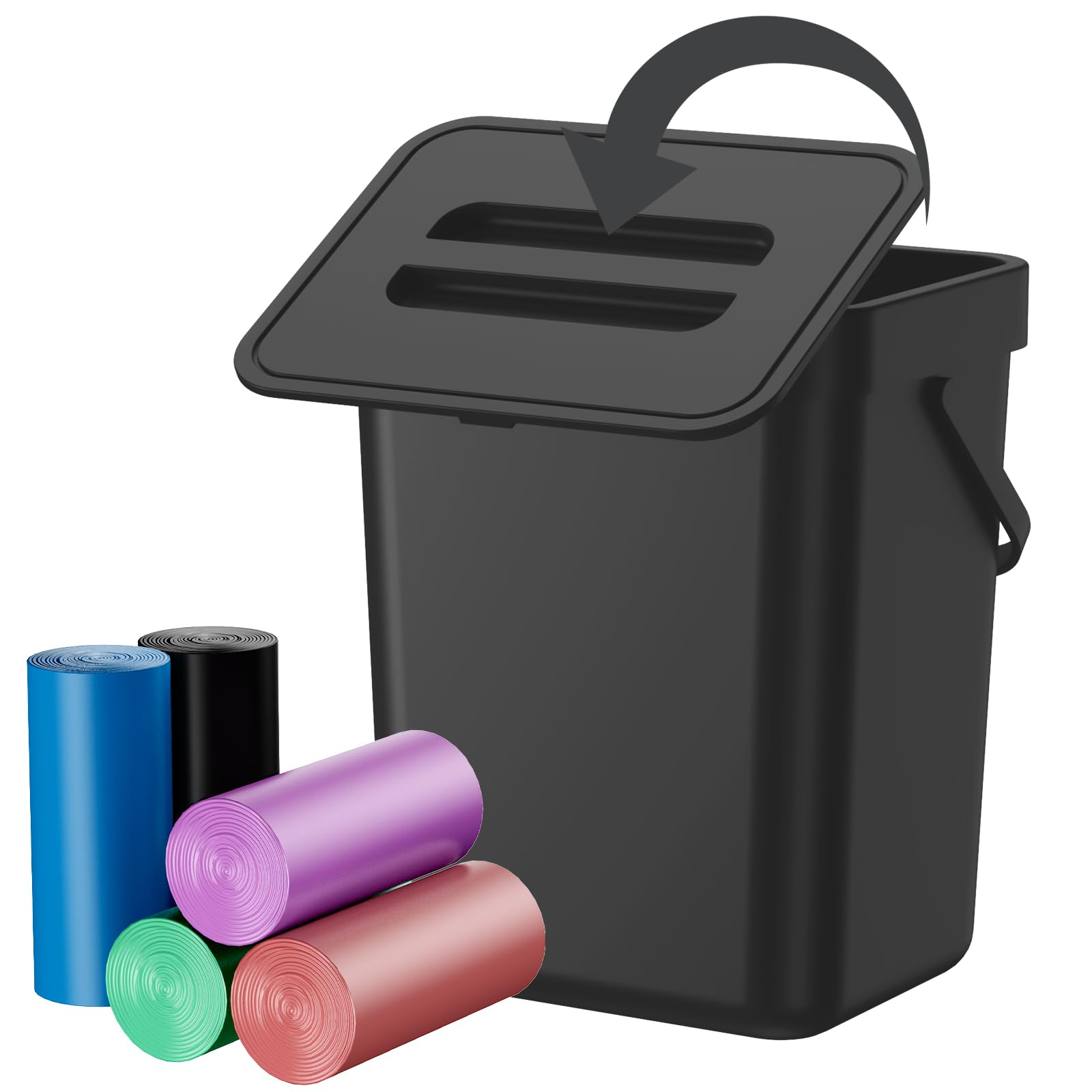 Photo 1 of 0.8 Gallon/3L Compost Bin Kitchen, Bring 5 Rolls (100) of Garbage Bags, for Use on Countertops or Under Sinks, Hanging Trash Can with Lid, for Cupboard/Bathroom/Bedroom/Office/Camping(Black)