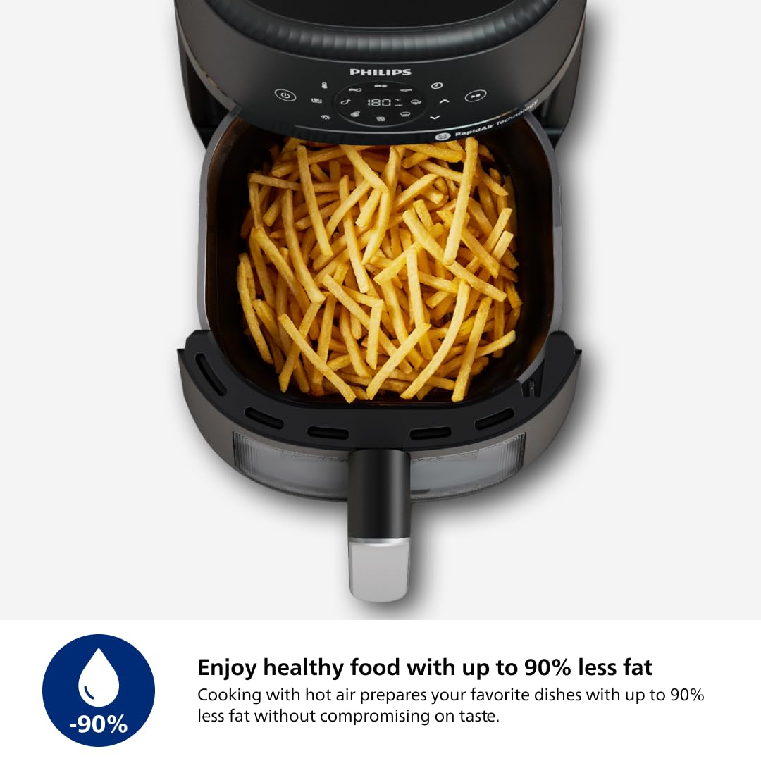Freidora de aire Philips serie 2000: tecnología RapidAir, 13 formas de cocinar en 1, capacidad de 4,4 cuartos de galón, comidas más saludables hasta un 90 % menos de grasa, fácil de limpiar, apta para lavavajillas, control de pantalla táctil, aplicación HomeID (NA221/00)