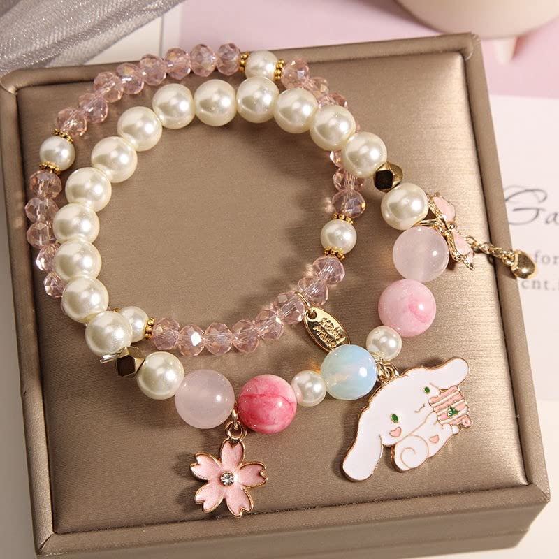 INENIMARTJ Matching Bracelets Set Crystal Beads Bracelet Cute Cartoon Elastic Beaded Pearl Bracelets Jewelry for Women Bff Friendship