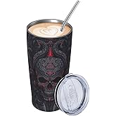 Camo 20oz Insulated Stainless Steel Tumbler With Lids And Straws Stainless Steel Double Wall Vacuum Insulated Travel Coffee Mug Leak-Proof Lid & Flip Lid For Hot And Cold Drinks (Skull Fire)