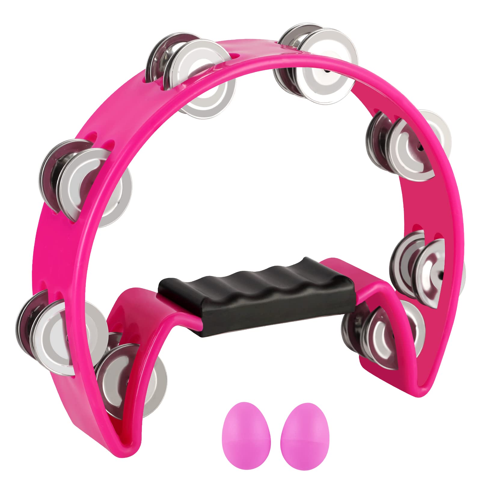 EastRock Tambourine,Metal Jingles Hand Held Percussion-Half Moon Tambourine for Kids, Adults, KTV, Party Pink