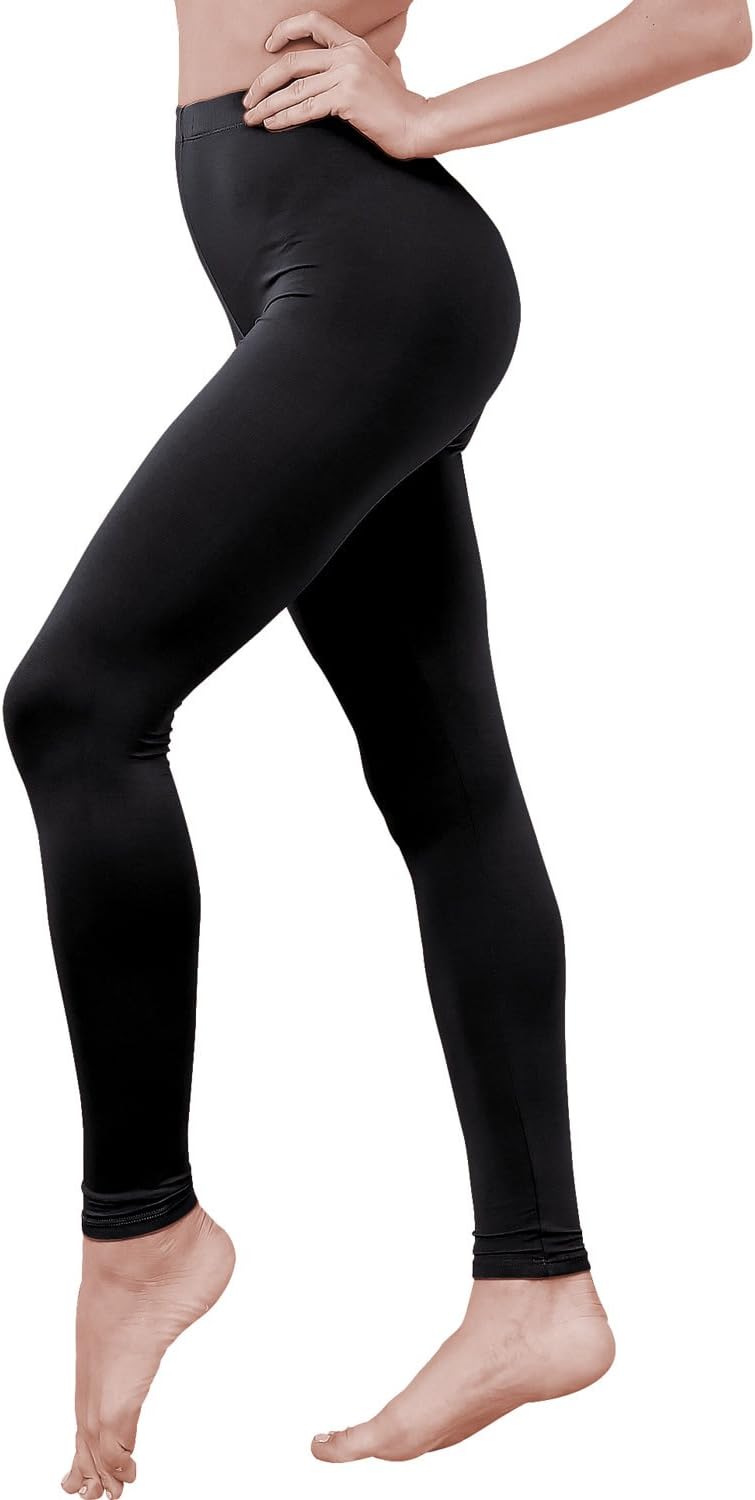 HASLRA Women's Light Weigh Premium Viscose Rayon Stretch Full Length Leggings (Black)