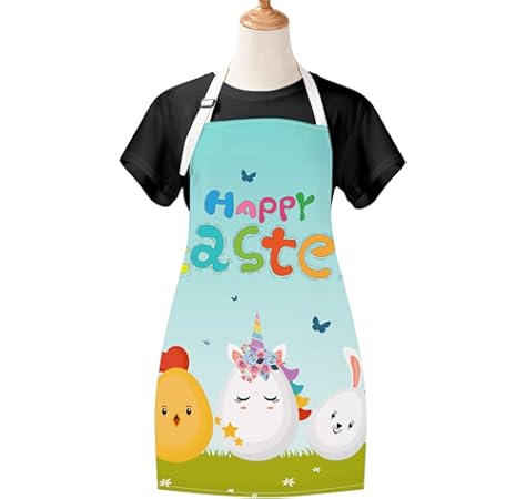 Alishomtll Happy Easter Day Baking Apron Cartoon Unicorn And Rabbit Grass Cooking Apron Yellow Chick Durable Waterproof Kids Apron With Adjustable Neck For Catering Party Kids Aprons Amazon Com Au
