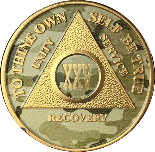 25 Year AA Medallion Camo Gold Plated Anniversary Chip Camouflage Color