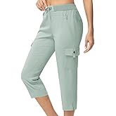 TBMPOY Women's Capri Pants Lightweight Quick Dry Hiking Cargo Pockets Casual Water Resistant Travel Cropped Cotton