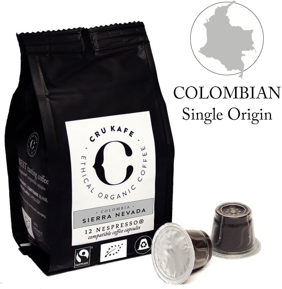CRU Kafe Nespresso Compatible Pods Organic Fair-Trade Coffee- Sierra Nevada (96 Pods)