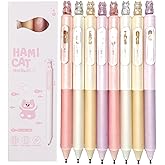 Anxiaoxuan 8 Pcs Cute Cat Gel Pens Retractable Kawaii Kitty Pens Shiny Aesthetic Rollerball Pens 0.5mm Black Ink for Cat Lovers Women School Office Supplies