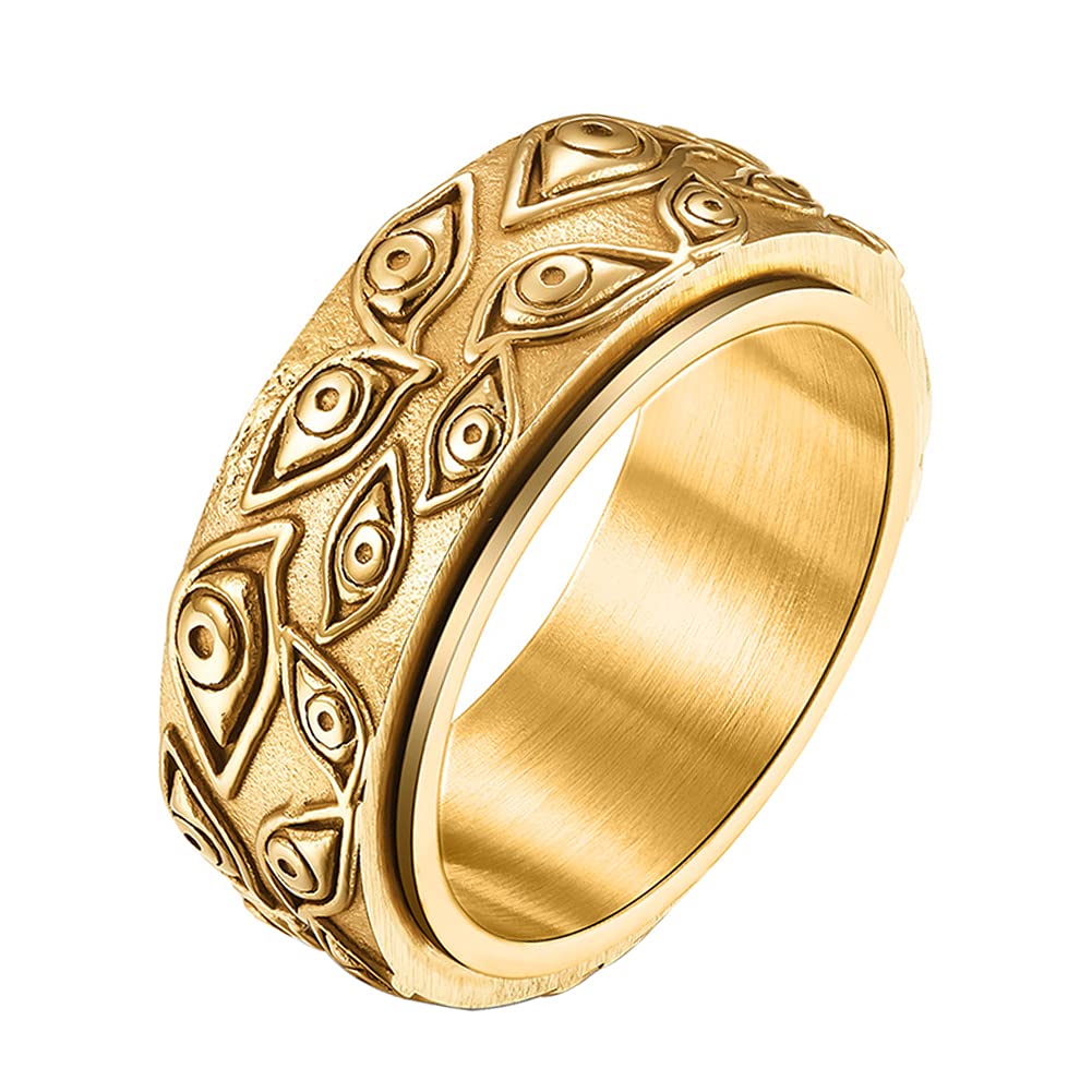 nylry Titanium Stainless Steel Spinner Ring Eye of God Ring Vintage Engraved Eye of Providence Stress Relieving Anxiety Rings All Seeing Eye of Horus Ring Fidget Ring for Men Women Size 7-12, Metal, charm