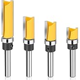 Junreox 4PCS Flush Trim Route Bit 1/4 Shank with Bearing, Prevent Tear-Out | 4 Cutting Lengths, Straight Cut Carbide Tipped Template Pattern Flush Cut Router Bit, Woodworking, Milling, Trimming