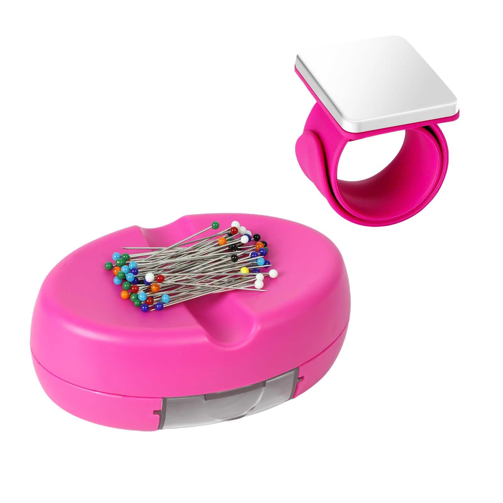 Hilltian 2 Pieces Magnetic Pin Cushion, Magnetic Pin Holder with Pin Cushion Wristband for Sewing, Pink