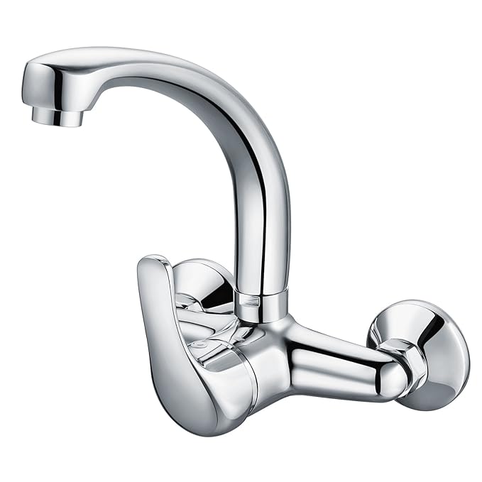 title=1,4 kg Hapilife Miscelatore cucina parete, bocca girevole verticale, ottone