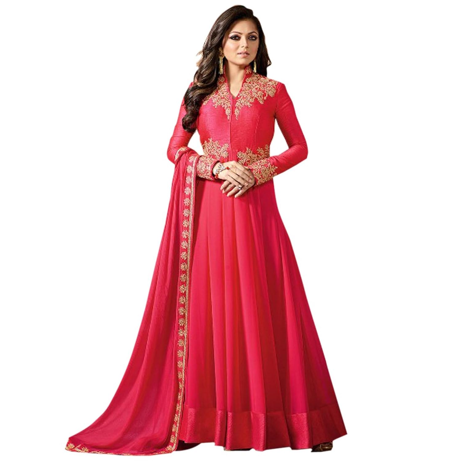 amiira designer women's pink georgette anarkali gown for wedding (1171-gown_pink)