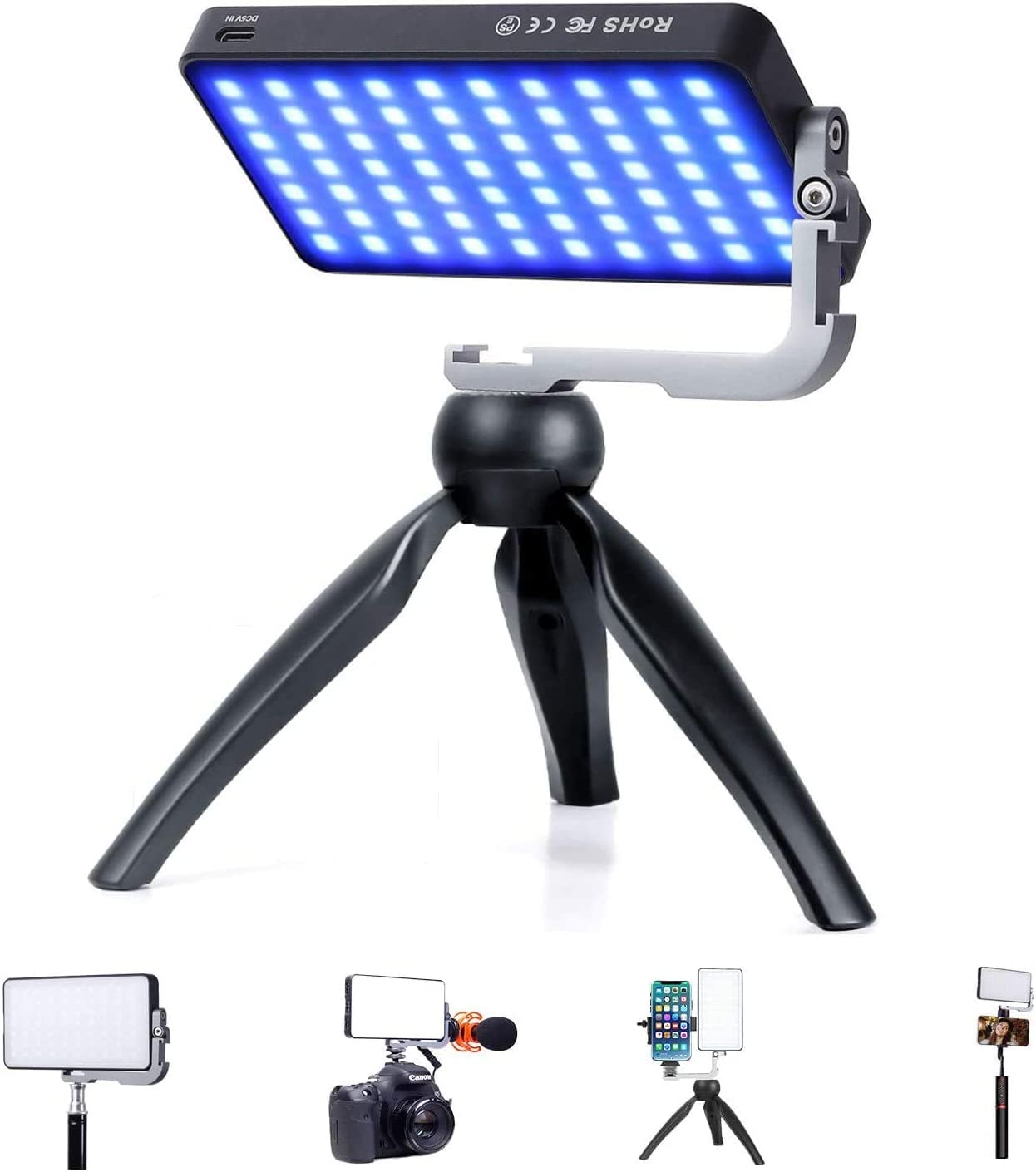 IVISII G2 Pocket RGB Video Light,12W Built-in 4300mAh Rechargeable Battery 360°Full Color Gamut 9 Light Effects,2600-10000K LED Camera Light Panel with Aluminum Alloy Body, Adjustable Tripod Stand