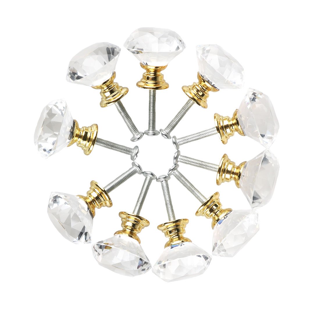 Uxcell Drawer Knob Pull Handle 40mm Crystal Glass Diamond Shape