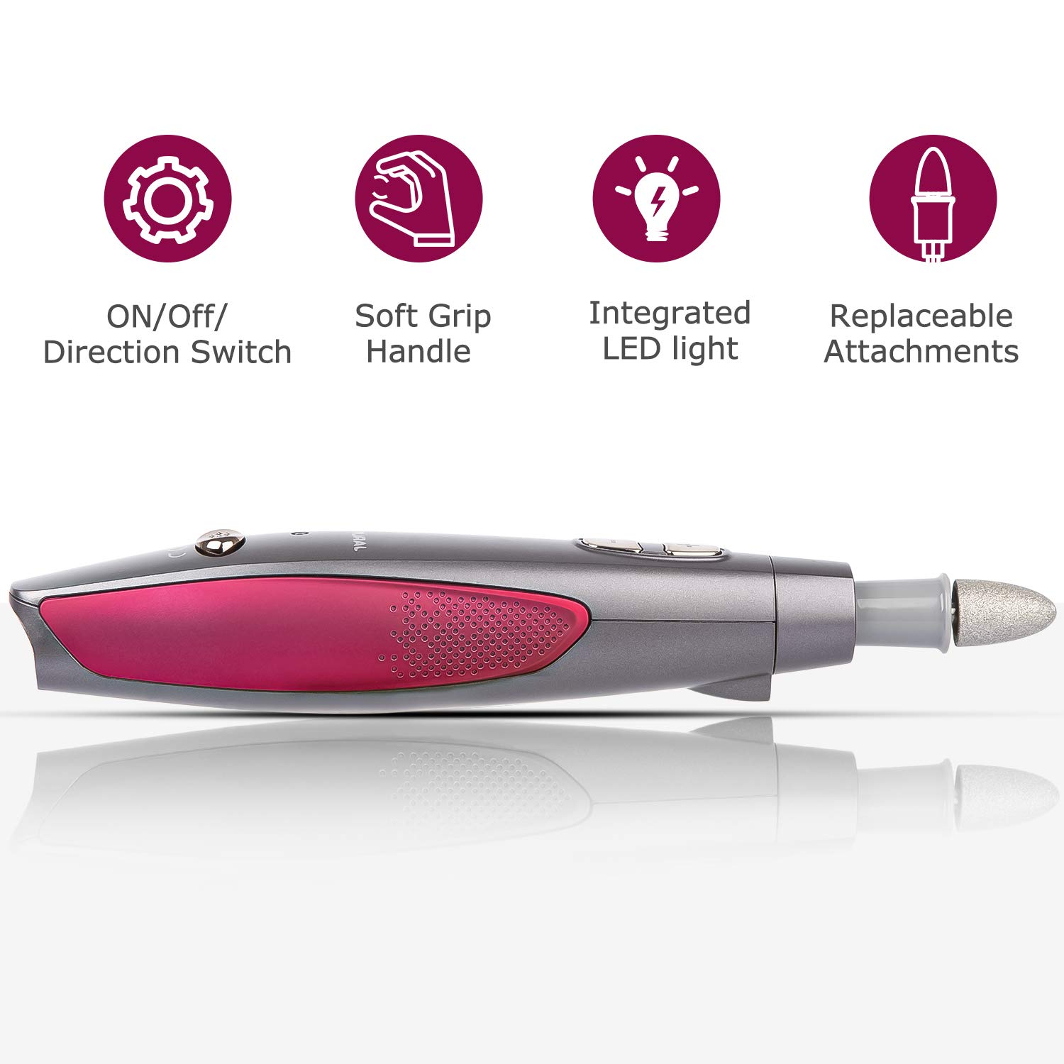 BEAUTURAL Professional Manicure and Pedicure Kit, 10-piece Attachments and 20 Sanding Bands for Hand/Foot Nail Care, Powerful Nail Drill Kit [Upgraded Version] : Beauty