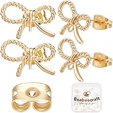 Beebeecraft 1 Box 20Pcs Bow Earring Findings 18K Gold Plated Twist Rope Bowknit Stud Posts with Loops Earring Component and 20Pcs Butterfly Backs for Jewelry Making