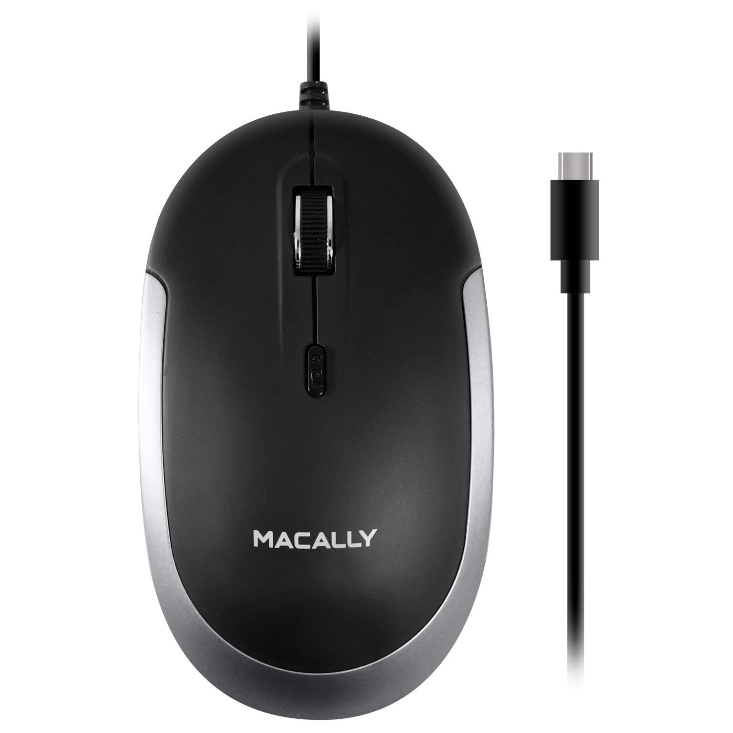 Macally UCDYNAMOUSE-SG USB-C Optical Silent Click Mouse With 2 Buttons, Scrollwheel and DPI Button for Mac and PC with USB-C Port Black & Space Gray