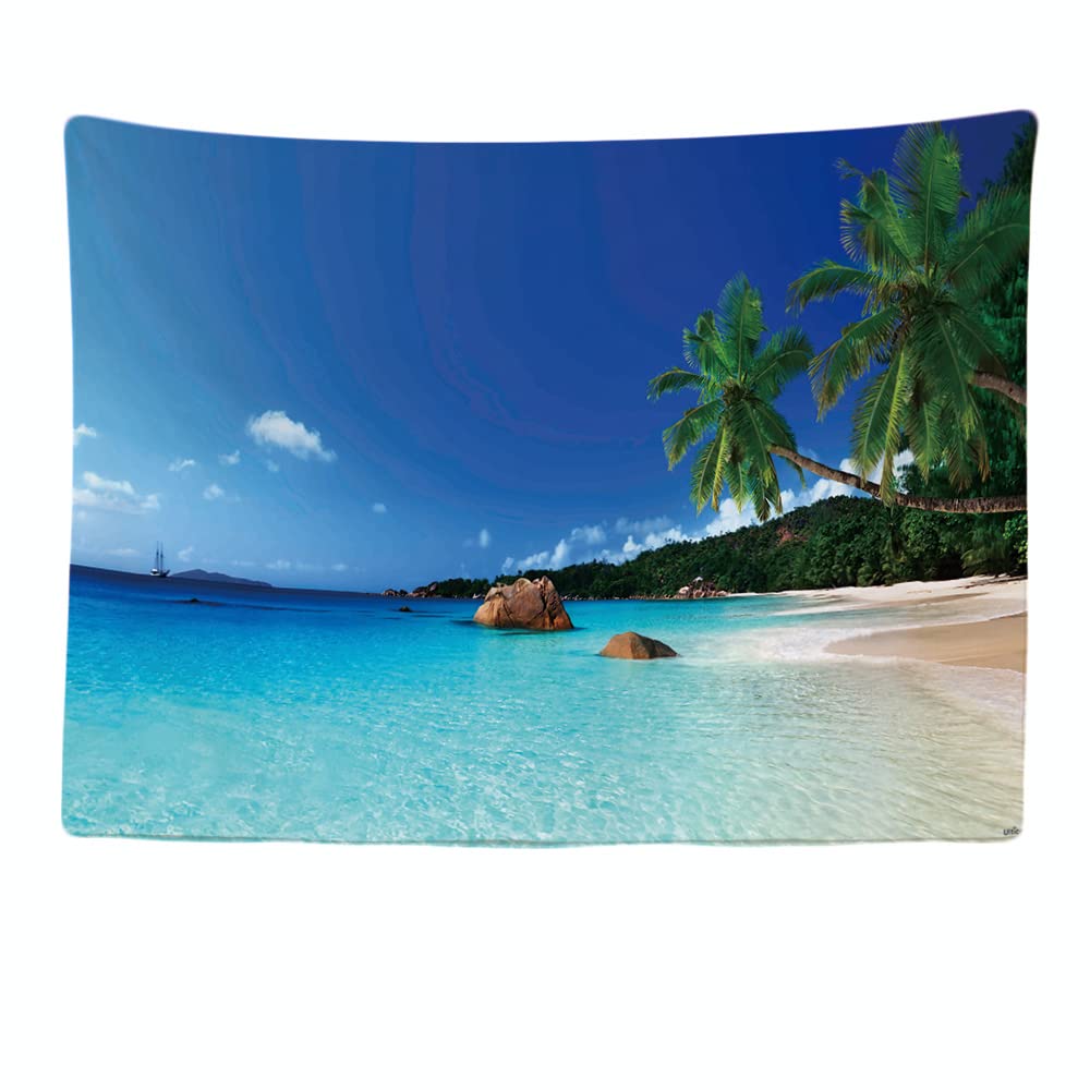 Ulticool – Decorative Wall Tapestry Bedroom - Tropical Beach Nature Sea Palm Island - 200 x 150 cm Large – Fabric Wallpaper – Tapestry Aesthetic Wall - Panoramic Decoration