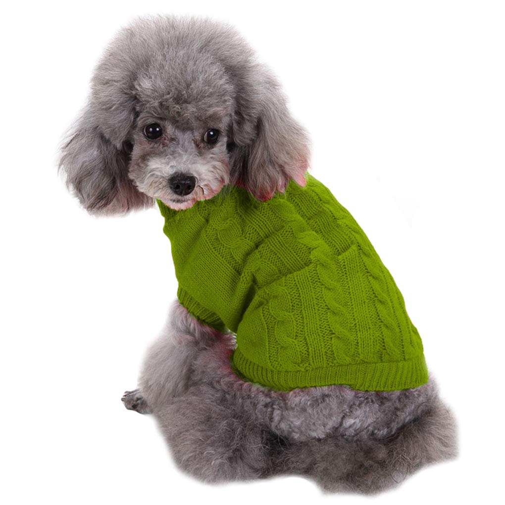 CHBORCHICEN Small Dog Sweaters Knitted Pet Cat Warm Dog Sweatshirt Winter Clothes Kitten Puppy Sweater (Medium,Light Green)