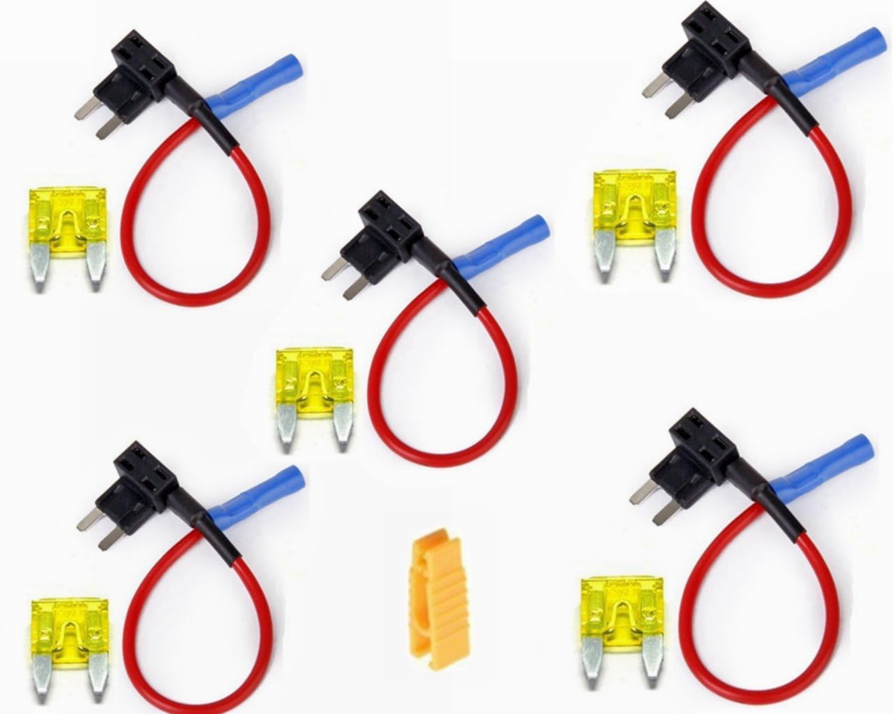 INIBUD 5 x Universal Add A Circuit Car Mini Blade Fuse Holder Adapter Piggy Back Tap with Fuse Puller