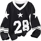 SweatyRocks Girl's Cute Graphic Long Sleeve Shirts V Neck Number Jersey Tween Girls Shirts