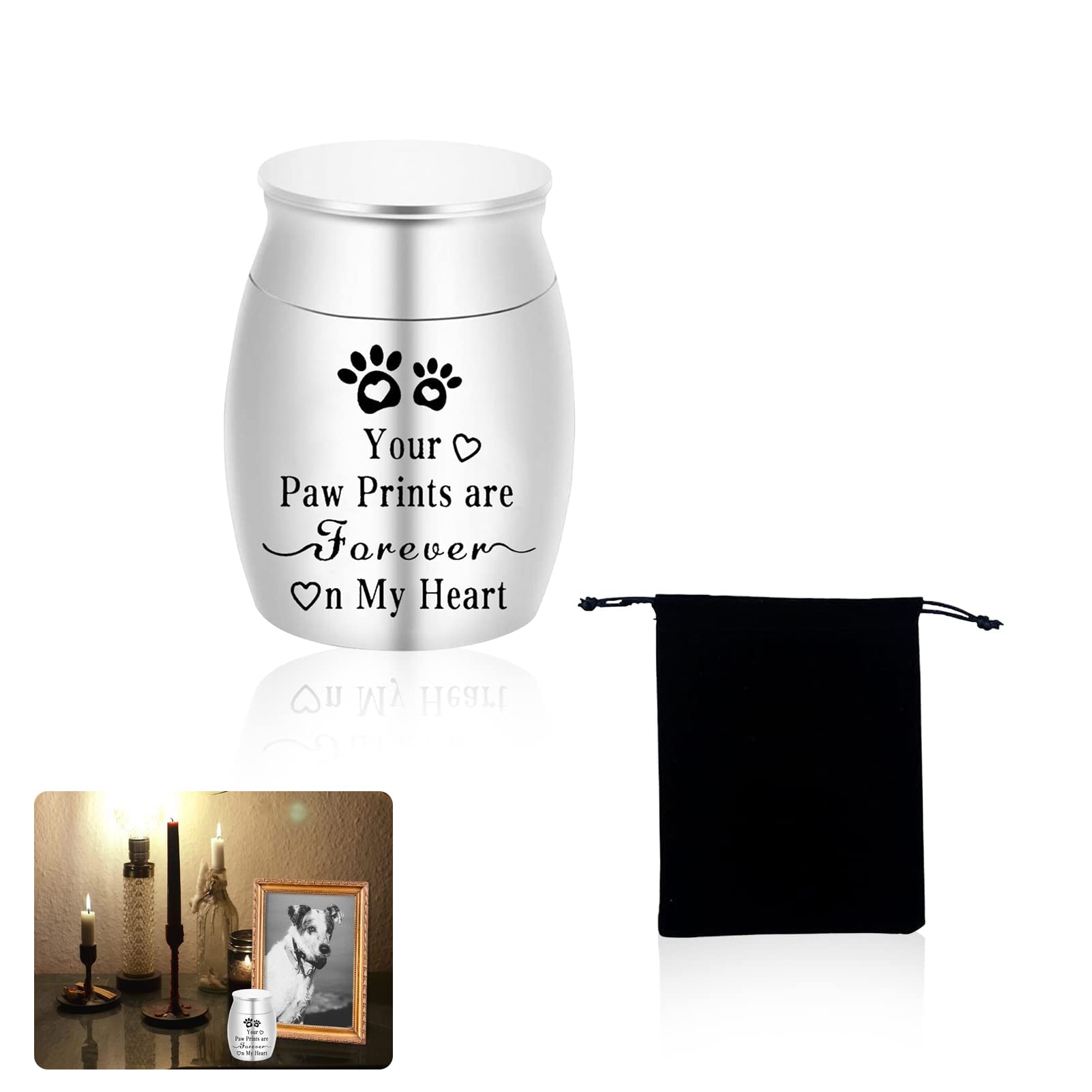 Bansusu Small Cremation Urns for Ashes, Stainless Steel Memorial Keepsake, Mini Funeral Urn for Human and Pet Ashes with Velvet Bag, No Longer By My Side, But Forever In My Heart (Silver)