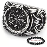 BAVIPOWER Viking Compass Vegvisir Ouroboros Norse Ring Stainless Steel Asatru Pagan Jewelry for Men Women