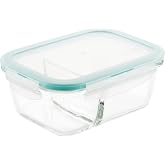 LOCK &amp; LOCK Purely Better Glass Food Storage Container with Lid, Rectangle w/divider, 25 oz - Clear
