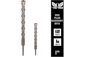 Owl Tools SDS Plus 1 Inch Masonry Drill Bit for Rotary Hammers (2 Pack Includes 6" & 12" Bit) Carbide Tipped to Easily Drill Through Concrete, Cement, Brick, Block, Stone, and More!