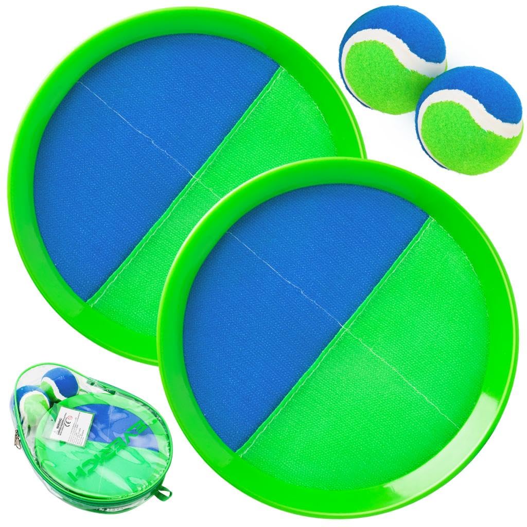 INPODAK Toss and Catch Ball Set, Ball and Catch game, Children Bat Balls Catcher Set, Beach Toys Garden Games for Kids 3 4 5 6 7 8 Years Old Blue Green