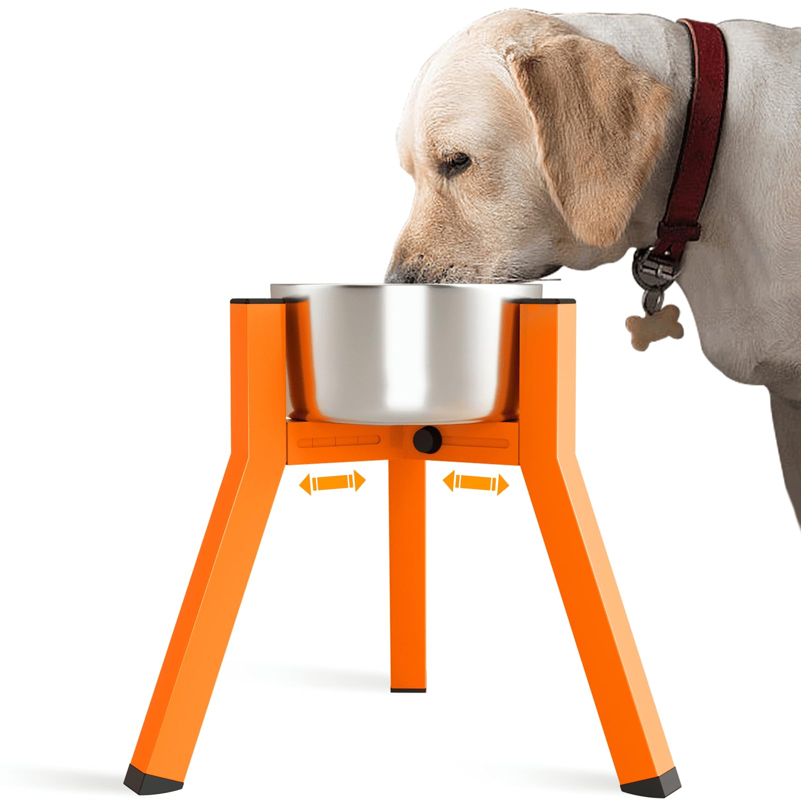 Photo 1 of SHAINFUN Orange Dog Bowl Stand, Adjustable Width Tall Elevated for 7-10.6" Bowls, Food Water Feeder, Metal Single Raised Holder, 11" Tall (Bowl Not Included)