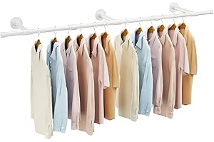 IBUYKE Industrial Pipe Clothes Rack, 61.4 Inch Wall Mounted Clothing Rack, Space-Saving Hanging Closet Rod, Heavy Duty Multi-
