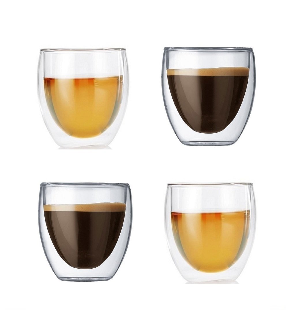 Gmark Espresso Cups Shot Glass 2.7- Ounce Coffee Set of 4 - Lightweight Double Wall Thermo Insulated GM2028