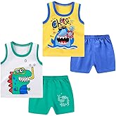 NautySaurs Toddler Boys 4 PCS Tank Top and Shorts Set Cotton Sleeveless Shirts and Shorts Summer Outfits