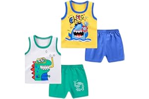NAUTYSAURS Toddler Boys 4 PCS Tank Top and Shorts Set Cotton Sleeveless Shirts and Shorts Summer Outfits