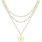 KSF Gold Layered Necklaces for Women Trendy - 14K Gold Plated Layered Choker Initial Letter Coin Pendants Necklace Stack Paperclip Chain Gold Jewelry Gifts Set Non Tarnish