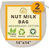 2024 NEW - 2 Pcs 14"x14" Nut Milk Bag - 100% Organic Unbleached Cotton Cheesecloth Bags/Food Strainer, Nut Milk Bag Reusable 