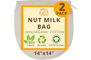 XXL 14"x14" Nut Milk Bag - 100% Organic Unbleached Cotton Easy to Clean Nut Milk Strainer/Cheesecloth Bags, Reusable for Stra