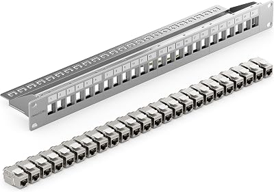 deleyCON 24-Port CAT7 Patch Panel 1U 19" Rack Mount 24x Keystone RJ45 LAN 10G