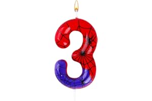 AEDNX Red Blue Number Candles 0-9 - Cartoon Spider Design Cake Topper for 1st 2nd 3rd Birthday Party Decor - Safe Quick-Melt Wax Kids Boys Girls (Spider, 3)