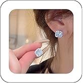 Yheakne Silver Zinc Square Stud Earrings, Tiny Cz Rhinestone, Halo, Minimalist, Female, Daily, 2 Count