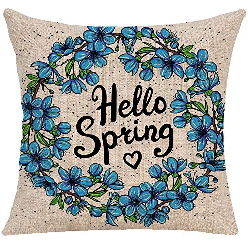 image for Wilproo Hello Spring Decorative Pillow Covers, Wreath Bicycle Flower B