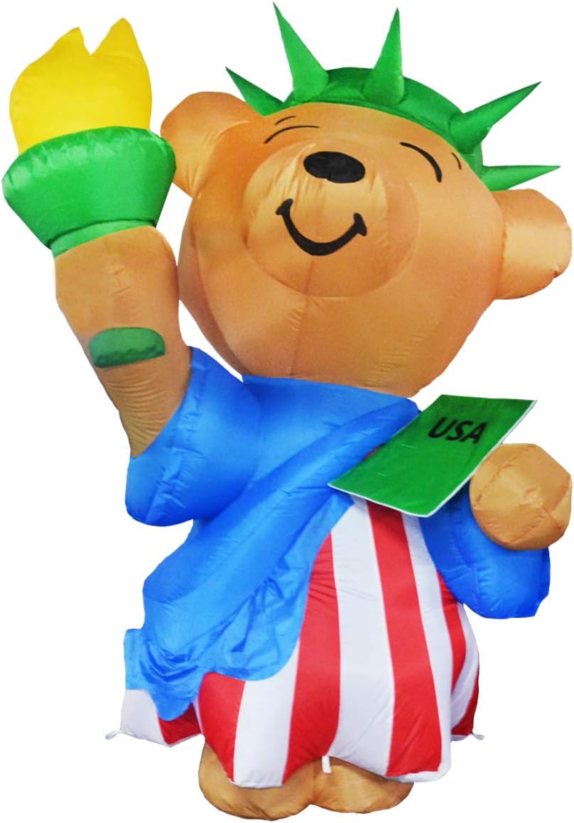 GOOSH 6 ft Tall Patriotic Independence Day Inflatable American Bear with Torch and USA Book Blowup Inflatables with Build-in LED Lights for Party Indoor,Outdoor,Yard,Garden,Lawn Decorations: Garden & Outdoor