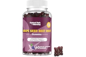 Central Park Morning Grape Seed Sugar Beet Energy Gummies, Nitric Oxide and Blood Pressure Support, Grape Seed Extract & Non-GMO Beet Root Gummies, Grape Flavor
