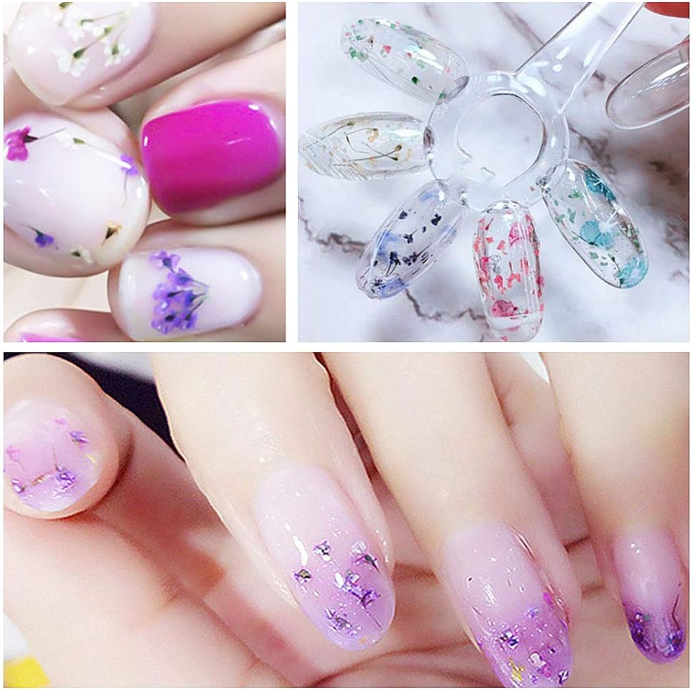Ownest 6 Colors Dried Flower Gel Nail Gel Set, Flower Nail Phototherapy Gel Natural Dried Flowers Soak Off UV Nail Gel Nail Art Decoration Nail Varnish-#B : Beauty