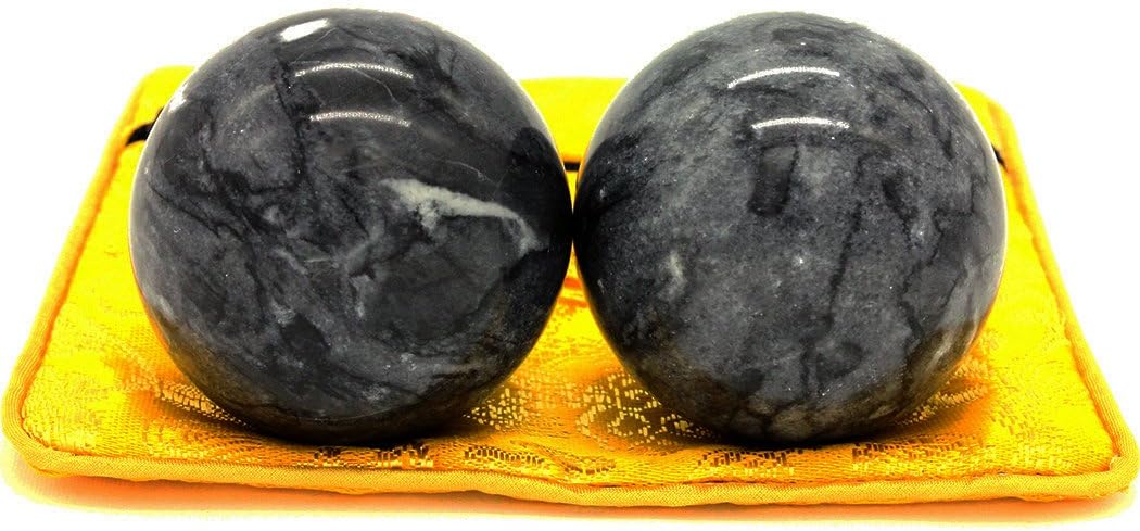 2'' Chinese Marble Dark Grey Baoding Balls Health Stress Relieve Hand Exercise