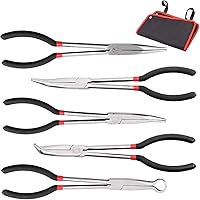 Swpeet 5Pcs Precision 11inch Long Needle Nose Pliers Assortment Kit, Long Reach Pliers Set Wire Plier Repair Tool - Straight,