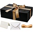 YINUOYOUJIA Large Gift Box with Lid,14"x9"x4.5" Magnetic Gift Box with Ribbon,Cards and Envelopes for Presents,Great for Wedding,Birthdays,Crafting,Gift Packaging (Black)