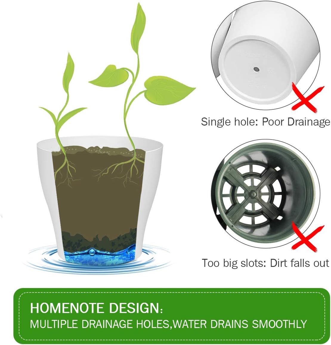 HOMENOTE Plant Pots, Set of 15 Plastic Planters with Multiple Drainage Holes and Tray 6 inch Indoor Plant Pot for All Home Garden Flowers Succulents, Cream White : Kitchen & Dining